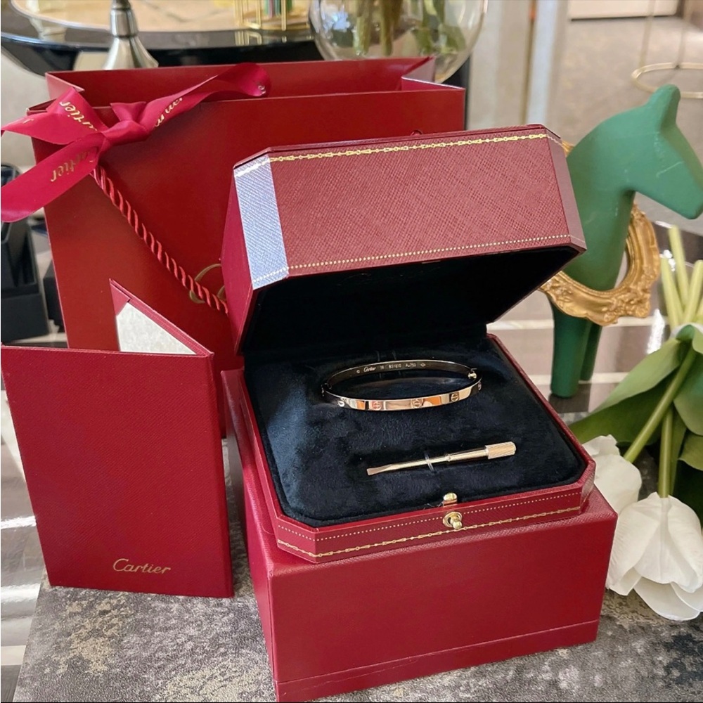 Black and Rose Gold Love Bracelet with Screwdriver in Red Box Size 18